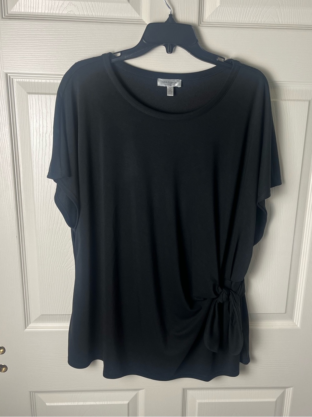 Black Short-Sleeve Side-Tie Knit Top